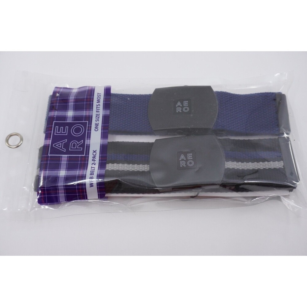 Aeropostale Web Belt(s) 2 Pack Mens Navy Blue & Black W/Stripe OSFM